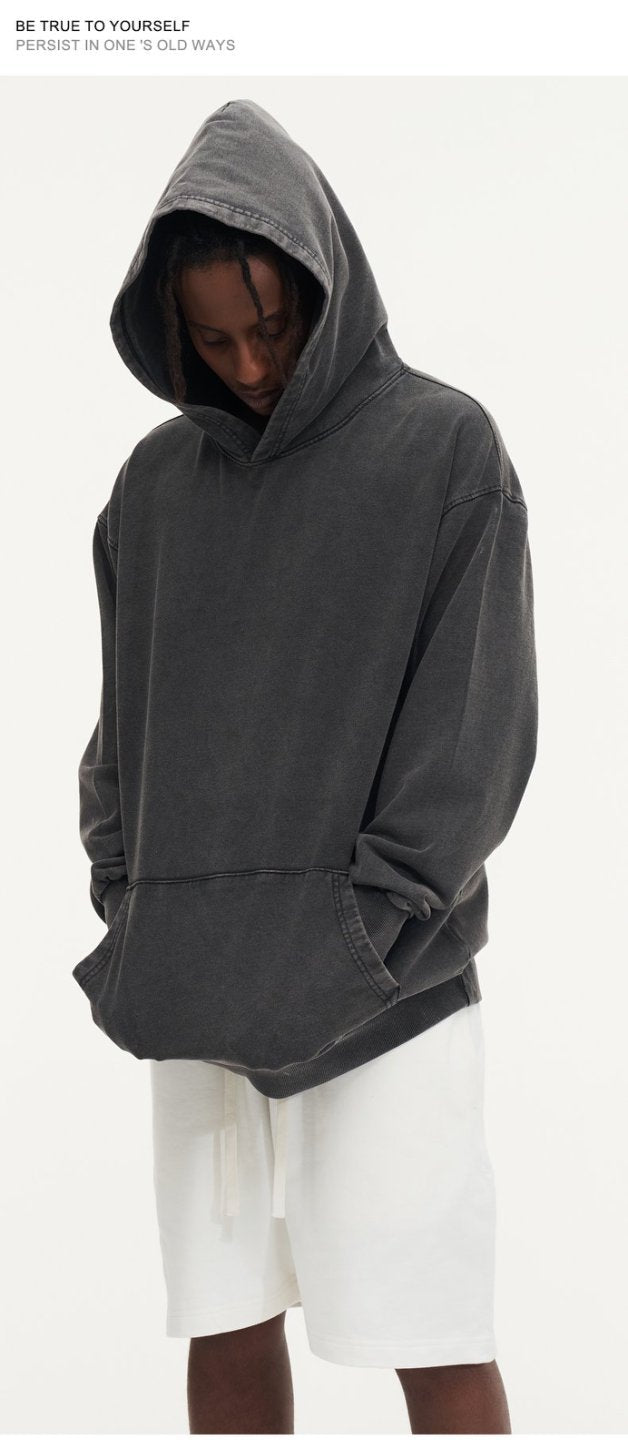 Washed and distressed hooded sweatshirt pure cotton batik retro street all-match hoodie