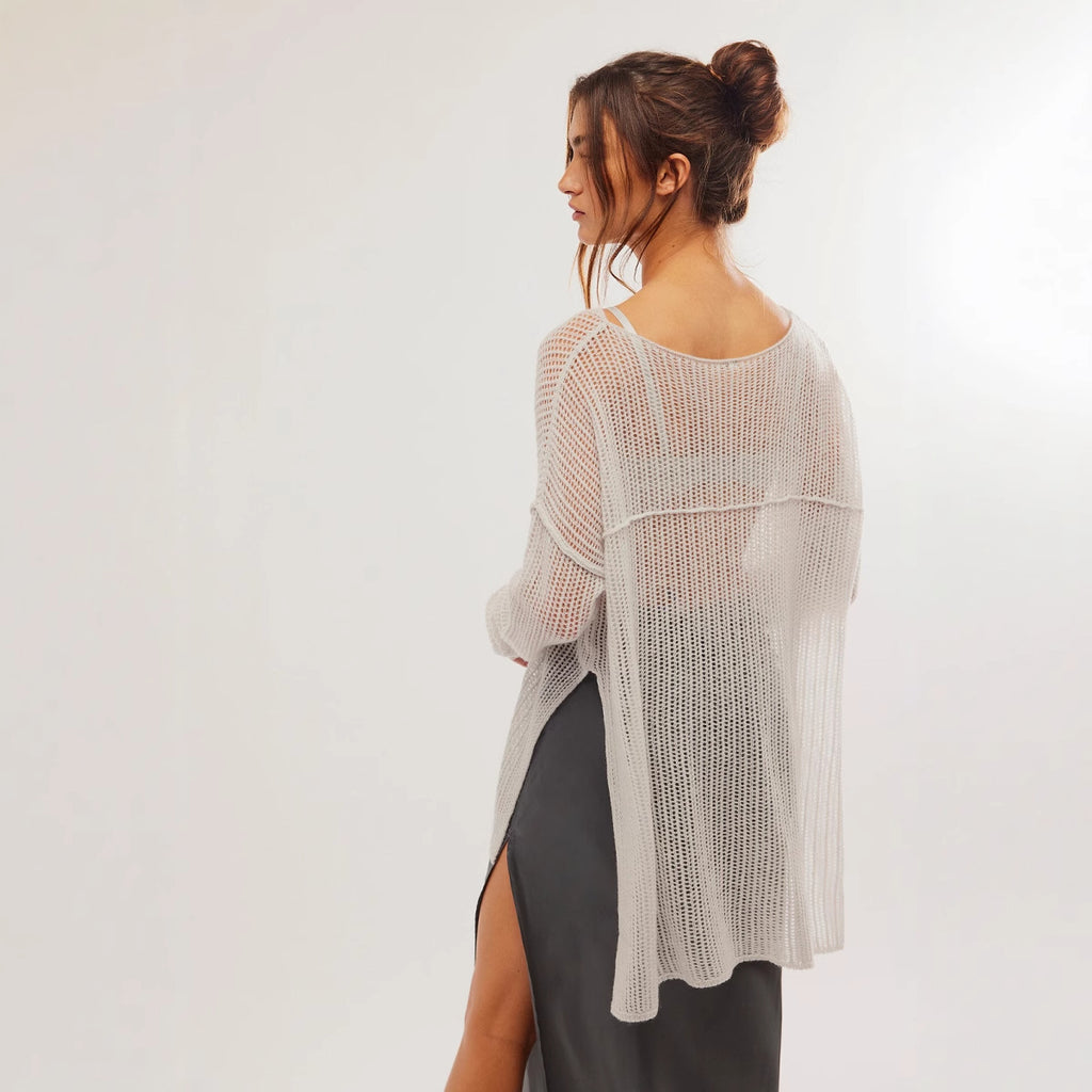 Solid Color Long Sleeve Knitted Holiday Bikini Beach Cover Up