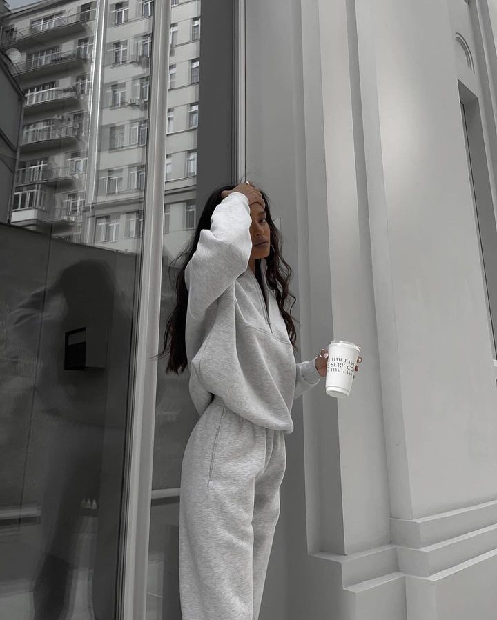 Plush sweatshirt pencil pants casual two-piece suit