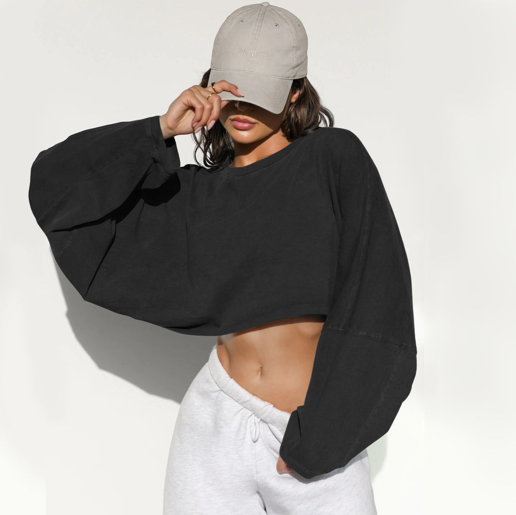 Navel-exposed round-neck sweatshirt short sports bottoming shirt T-shirt sweater