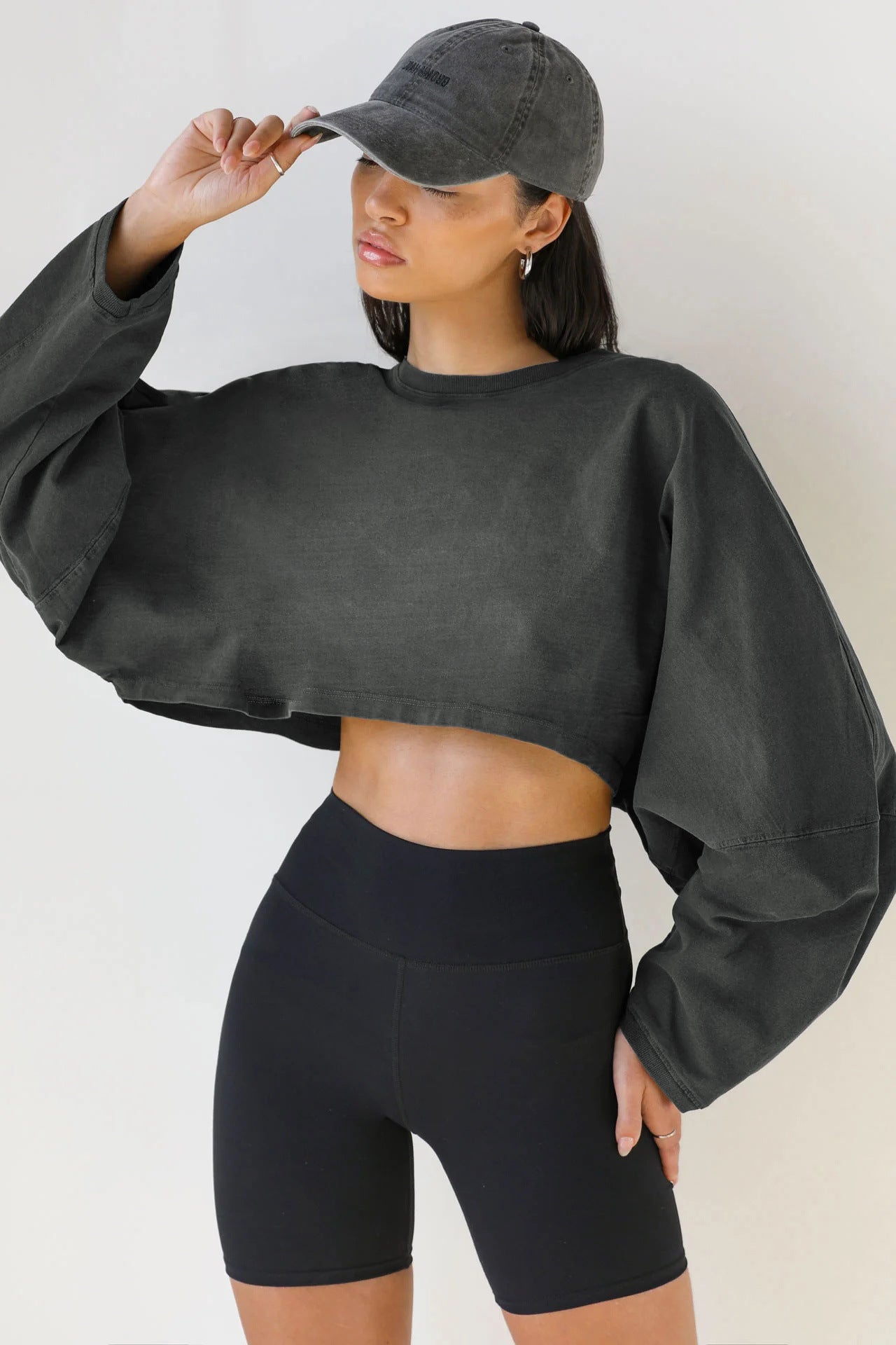 Navel-exposed round-neck sweatshirt short sports bottoming shirt T-shirt sweater