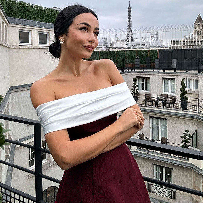 Slim-fit one-shoulder contrast evening dress