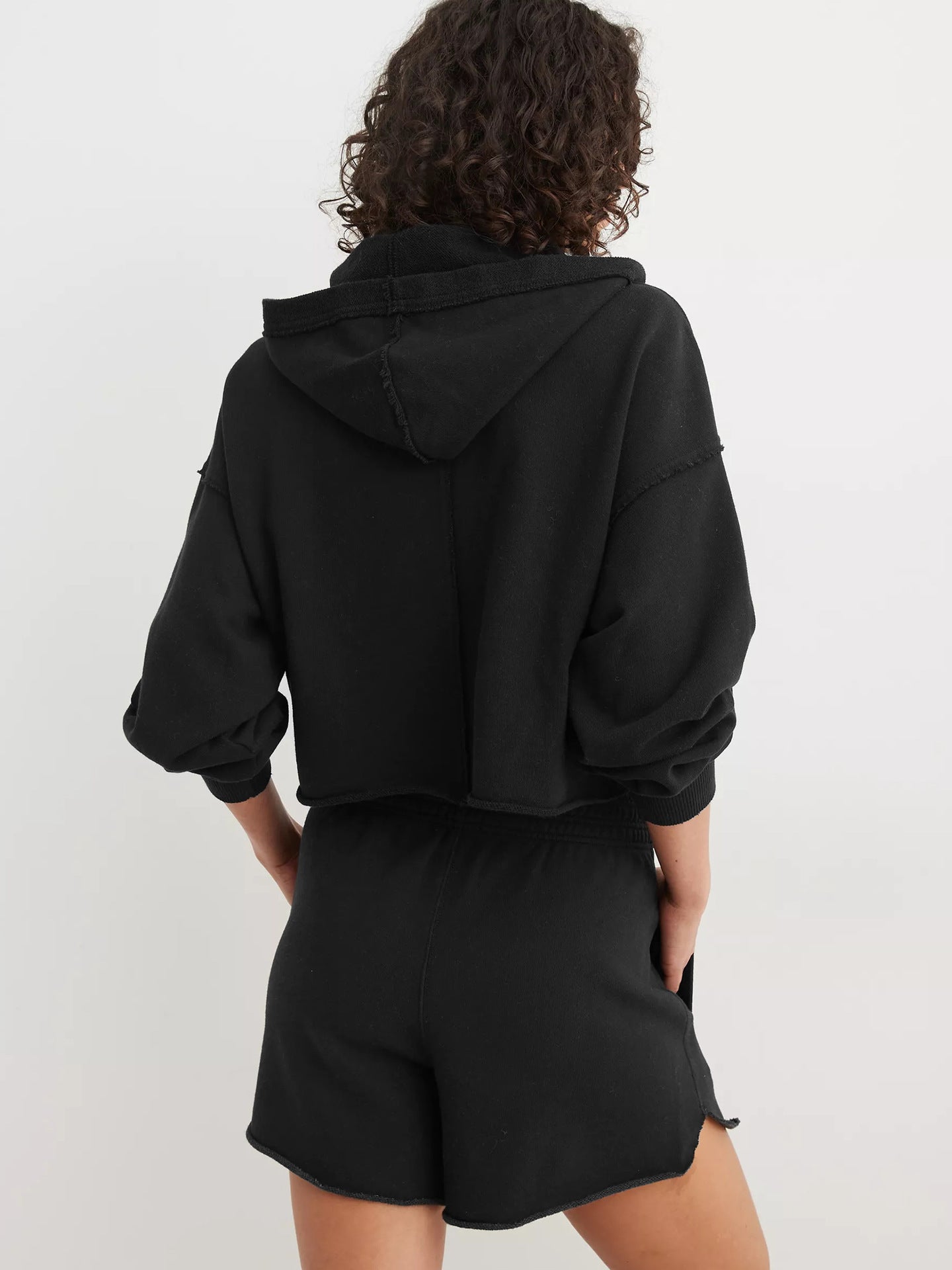 Hooded Half-Open Collar Solid Color Loose Sweatshirt