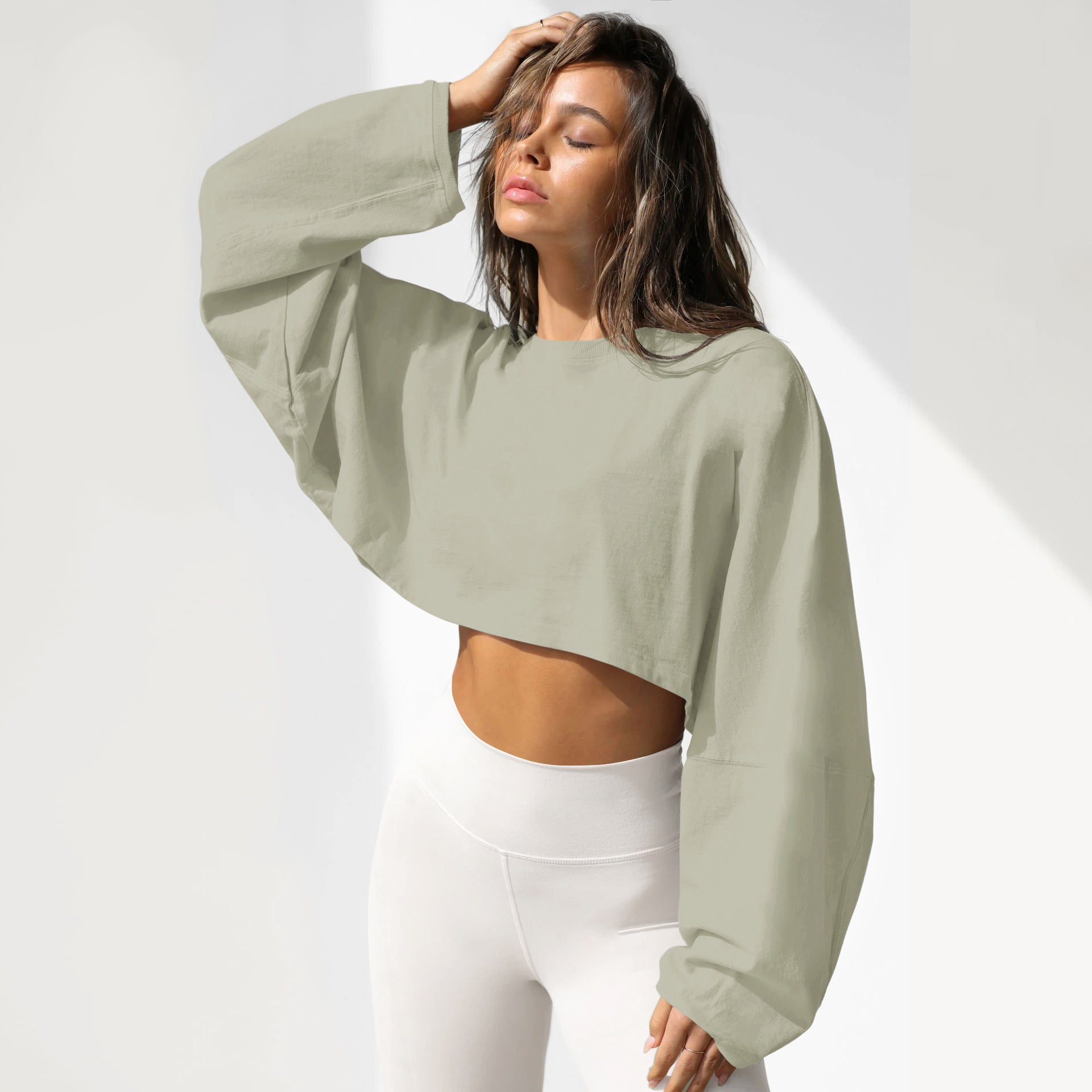 Navel-exposed round-neck sweatshirt short sports bottoming shirt T-shirt sweater
