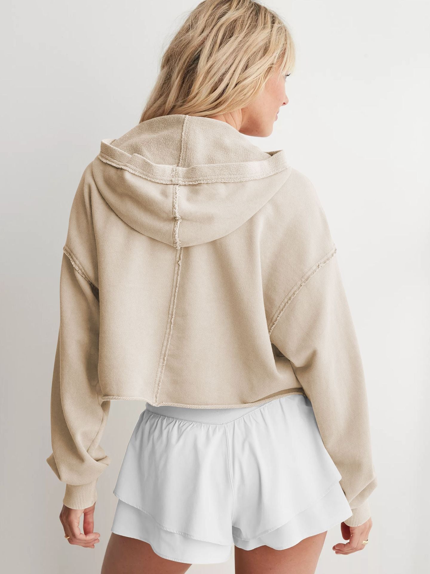 Hooded Half-Open Collar Solid Color Loose Sweatshirt