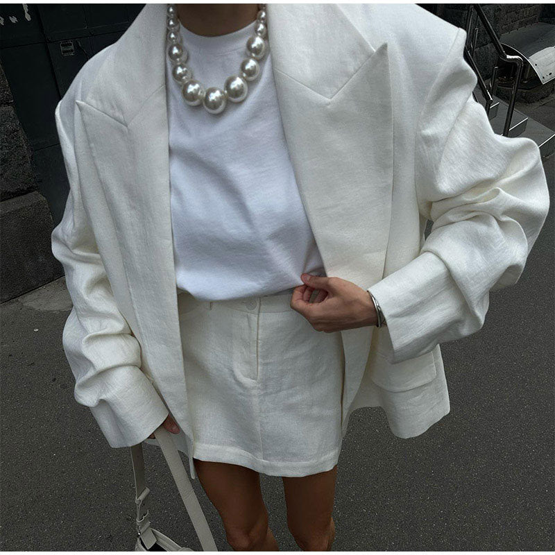 Solid color with large lapel and gathered sleeves suit jacket
