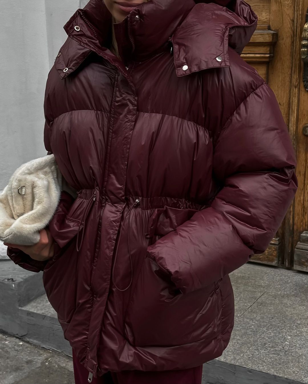 Solid color zippered cotton warm hooded warm jacket