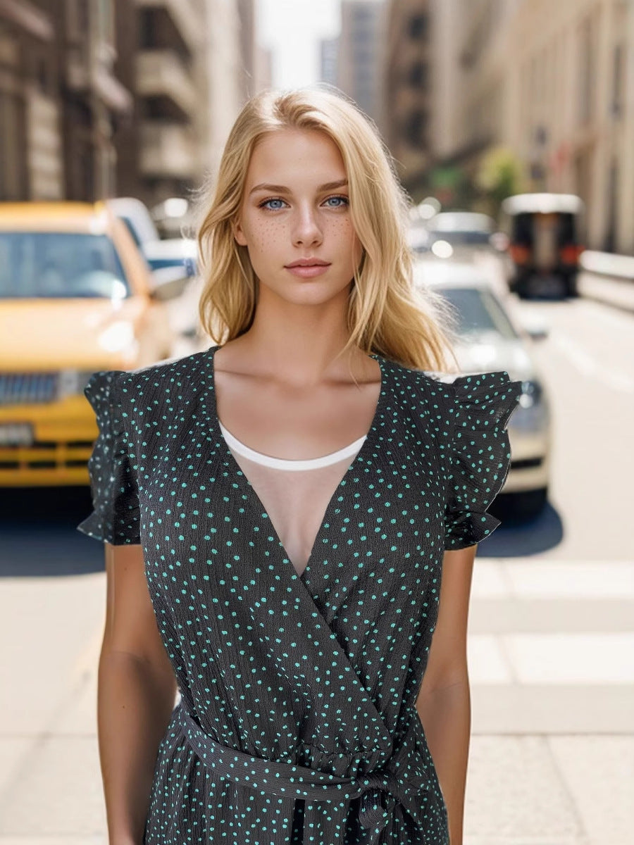 Polka dot ruffled holiday French dress