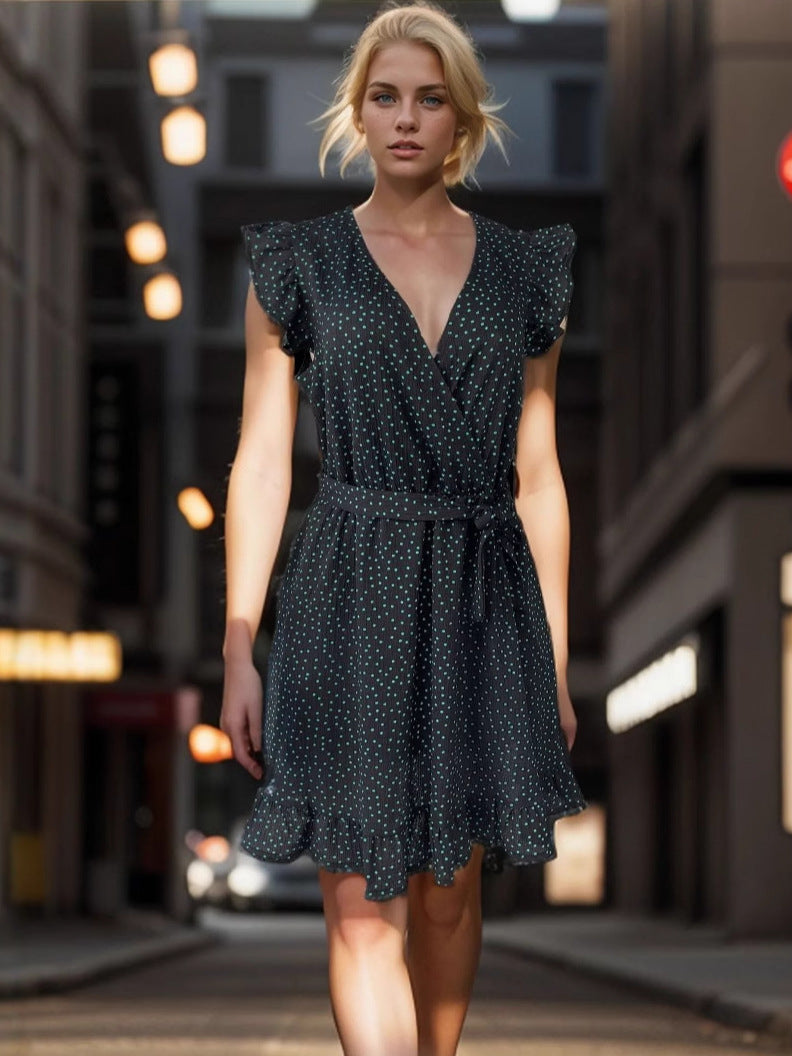 Polka dot ruffled holiday French dress