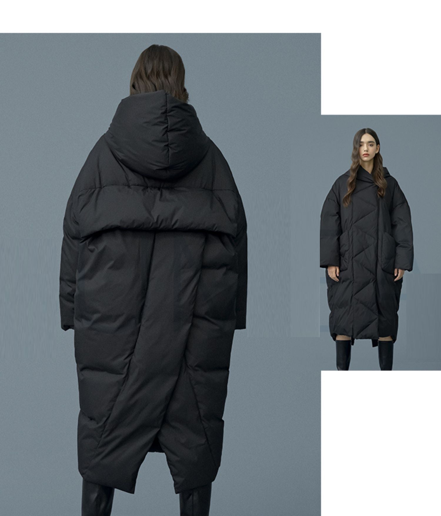 Windproof and waterproof white duck down below the knee warm down jacket