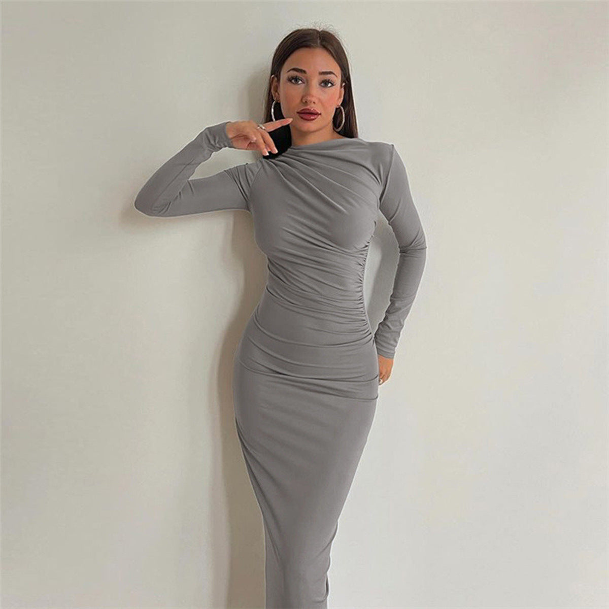 Slim fit high-end solid color temperament long hip dress
