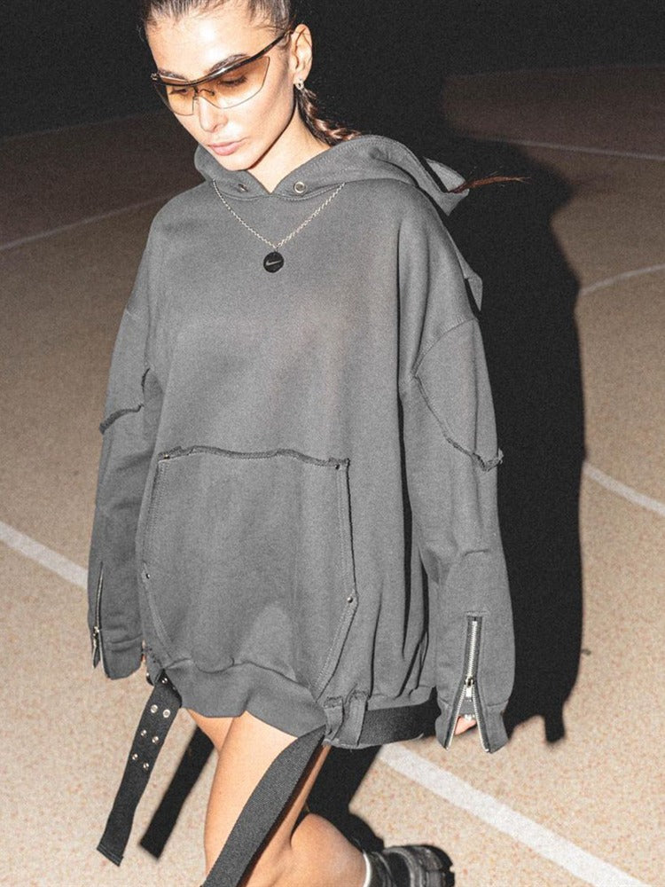 Sporty style zipper hooded sweatshirt suit straight wide-leg pants two-piece suit