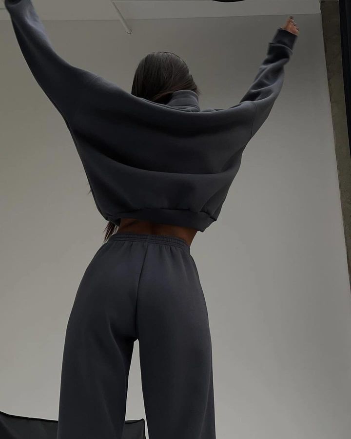 Plush sweatshirt pencil pants casual two-piece suit