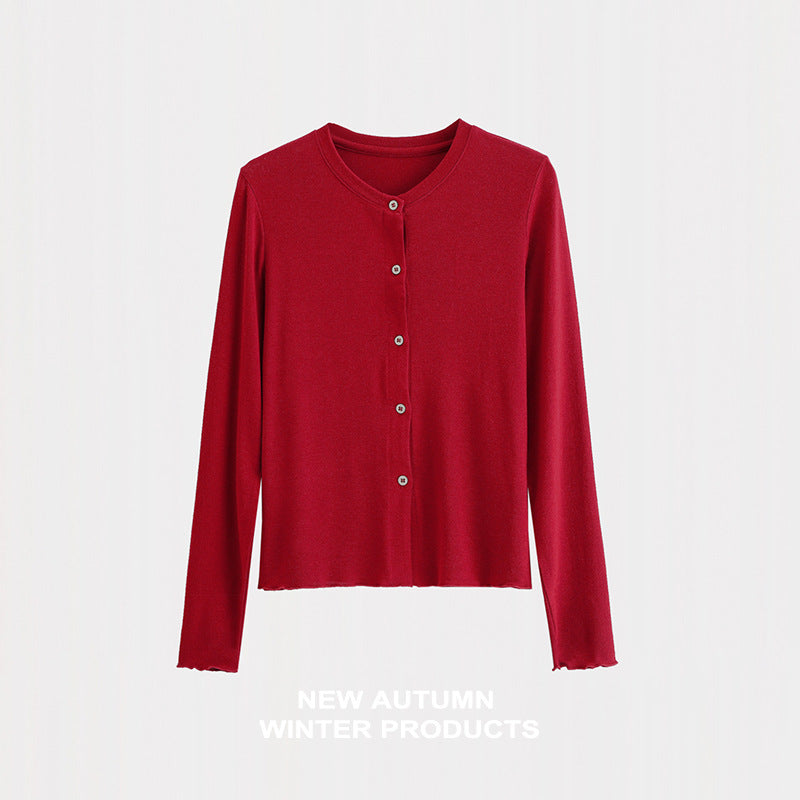 Commuter round neck straight shoulder single breasted top