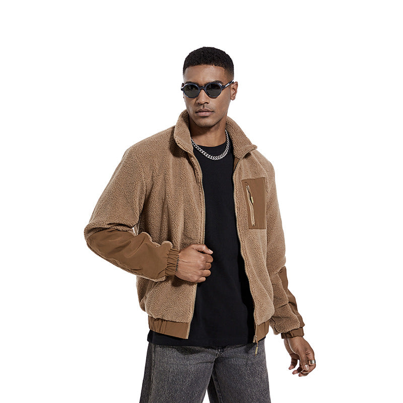 Men's Lambskin Jacket Polar Fleece Casual Jacket Cardigan