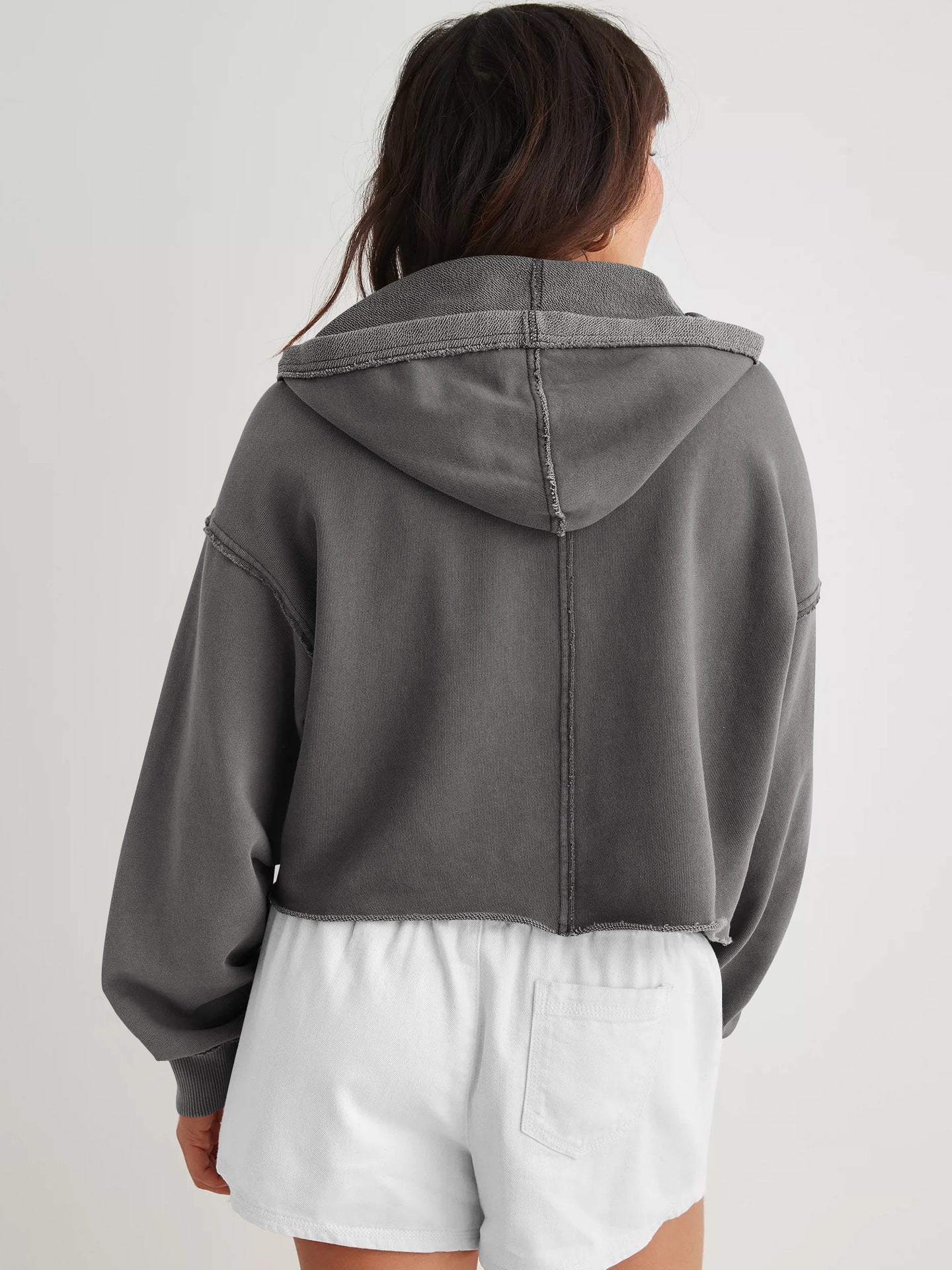 Hooded Half-Open Collar Solid Color Loose Sweatshirt