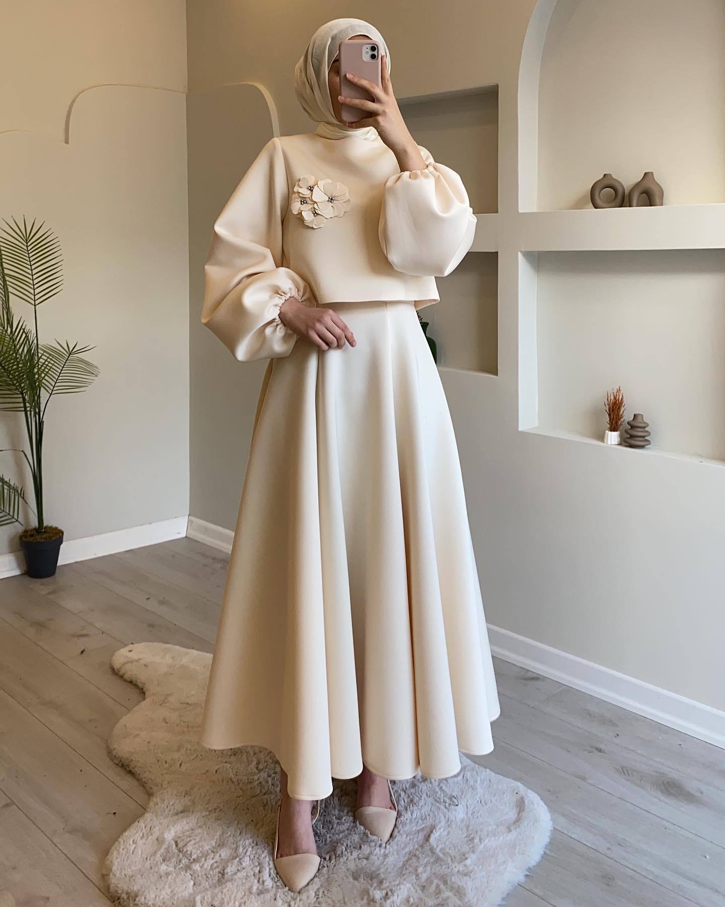 Flower Lantern Sleeve Loose Dress Women's Skirt Suit Two-piece Set