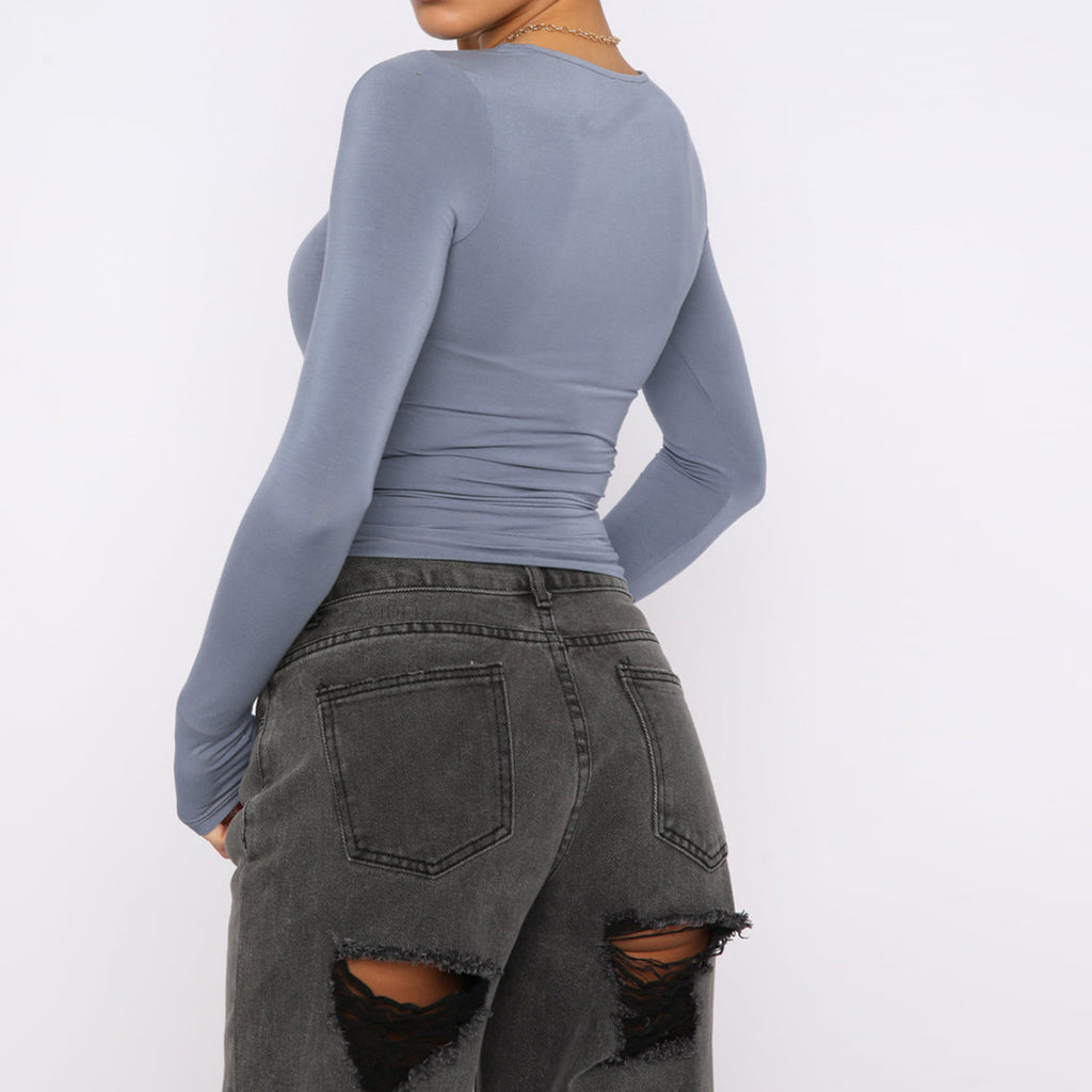 Solid color bottoming round neck slim fit long sleeve top T-shirt