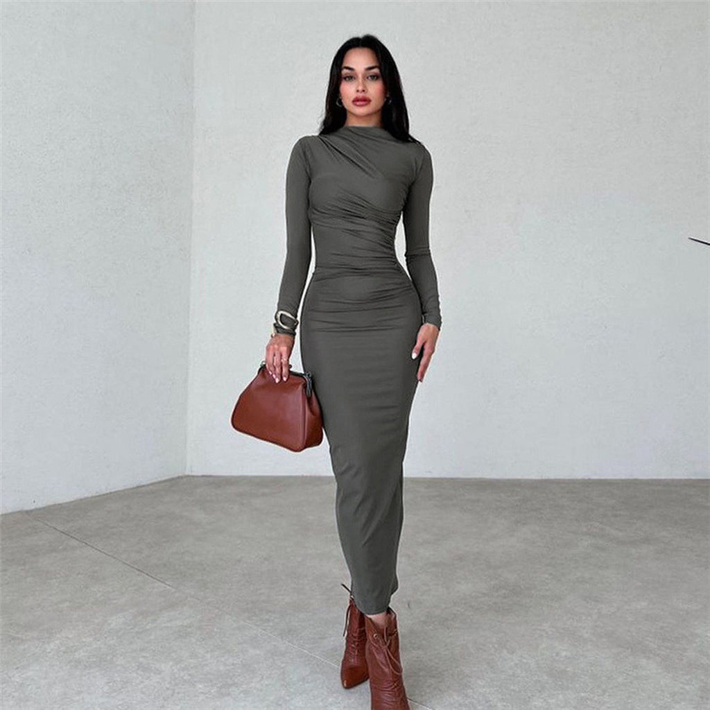 Slim fit high-end solid color temperament long hip dress