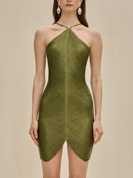 Tassel halterneck backless dress