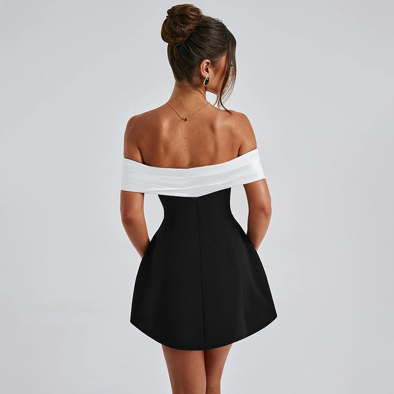 Slim-fit one-shoulder contrast evening dress
