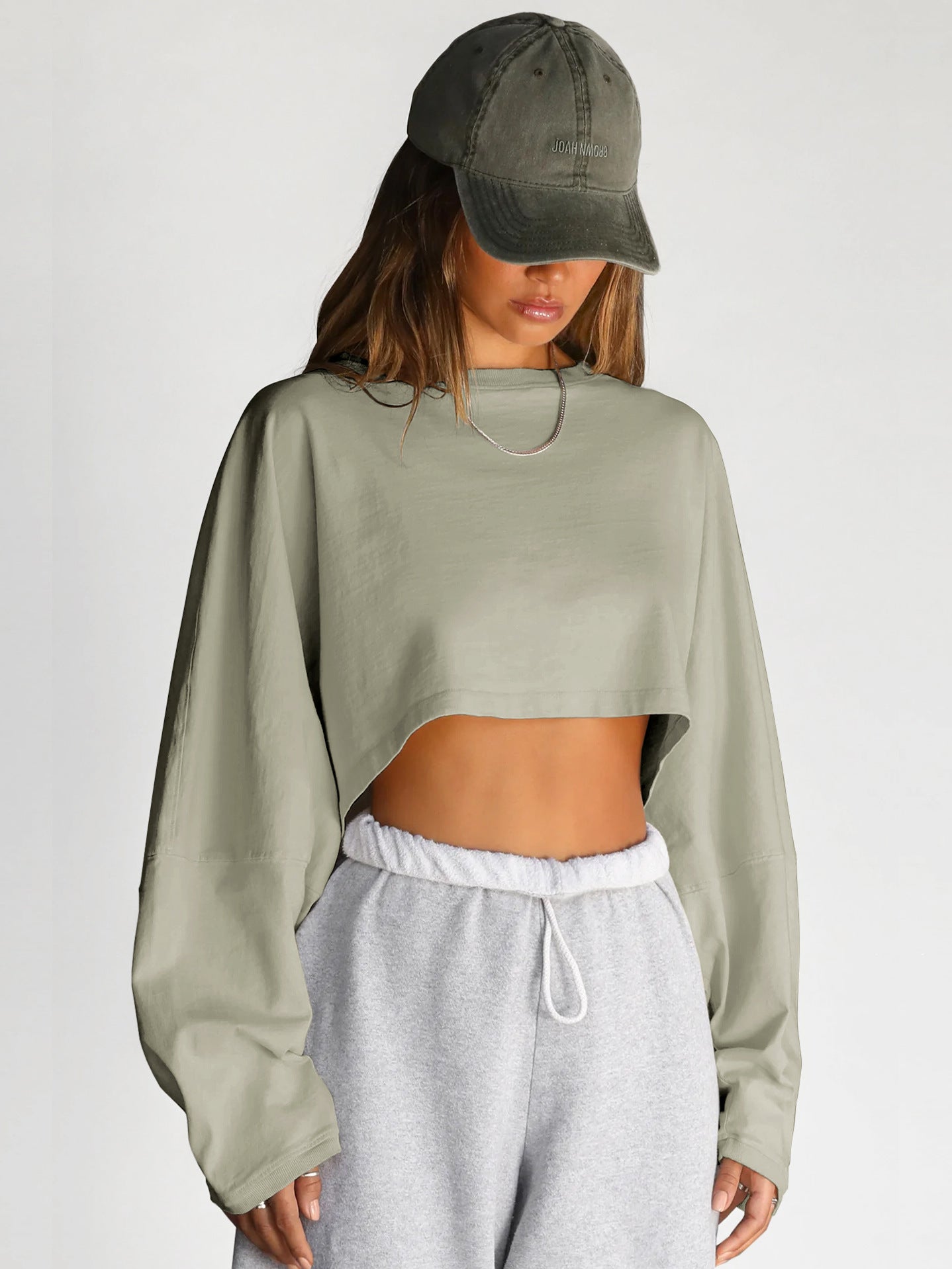 Navel-exposed round-neck sweatshirt short sports bottoming shirt T-shirt sweater