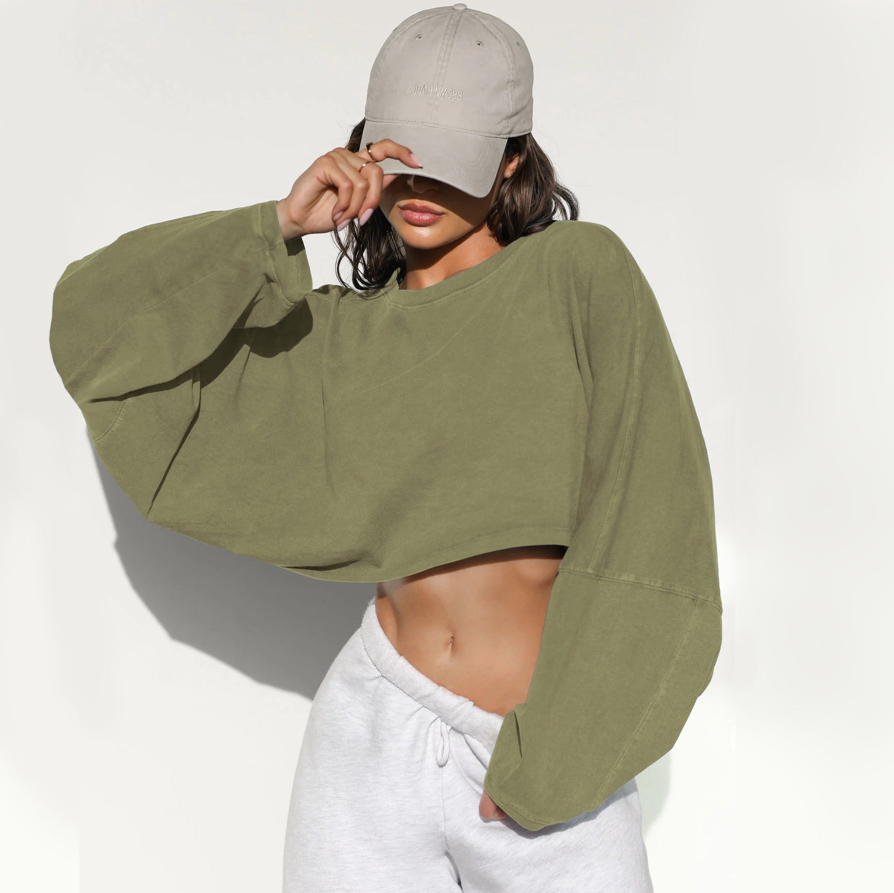 Navel-exposed round-neck sweatshirt short sports bottoming shirt T-shirt sweater