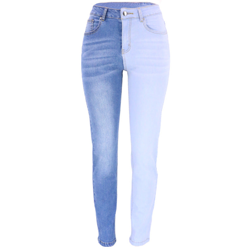 Elastic straight washed high waist women's jeans