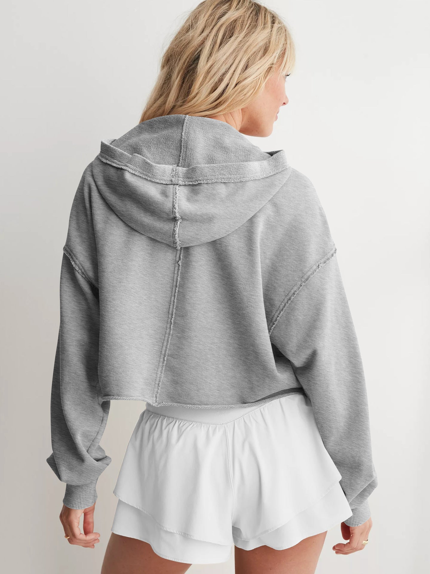 Hooded Half-Open Collar Solid Color Loose Sweatshirt