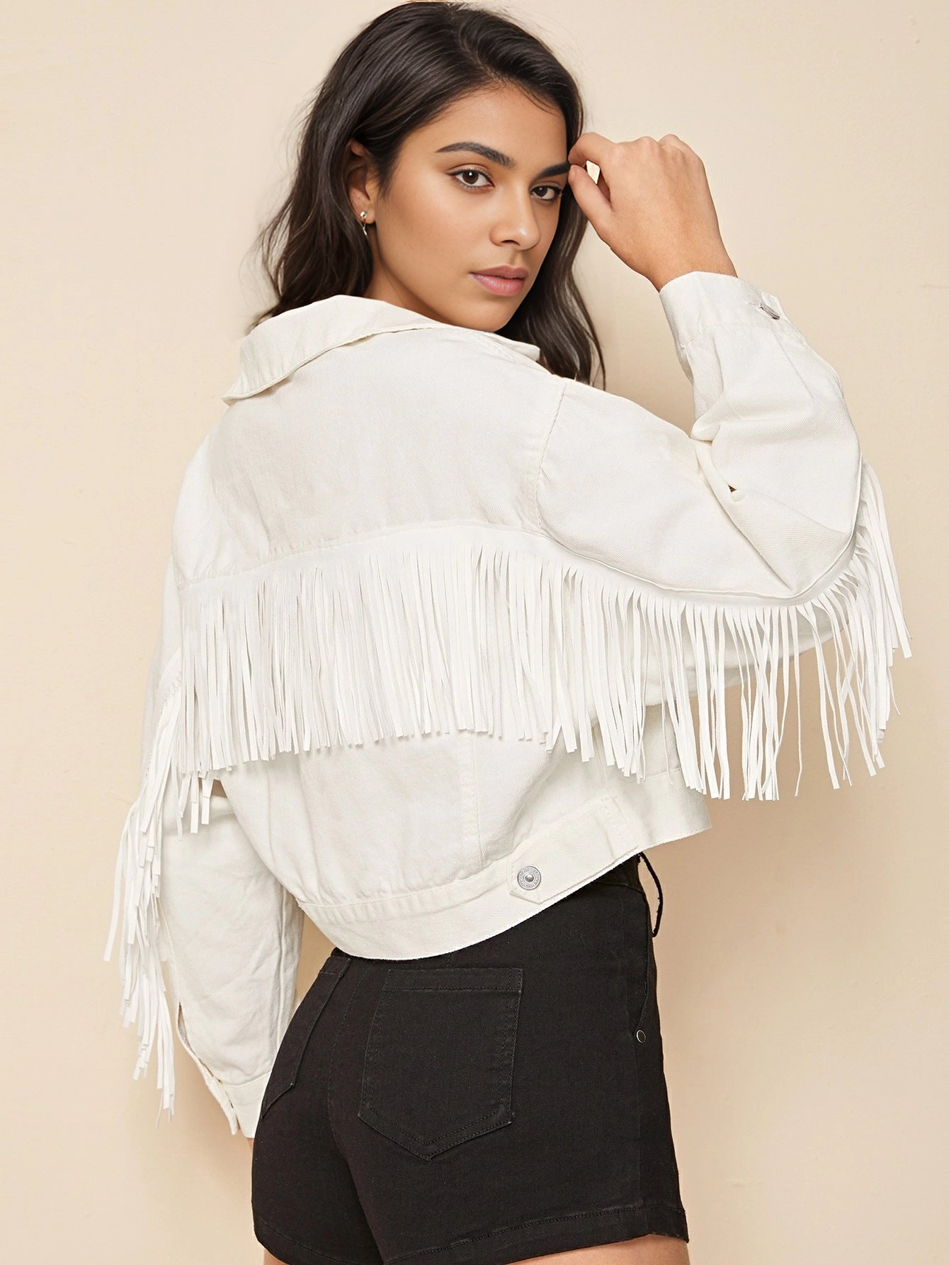 Denim jacket with fringe short coat