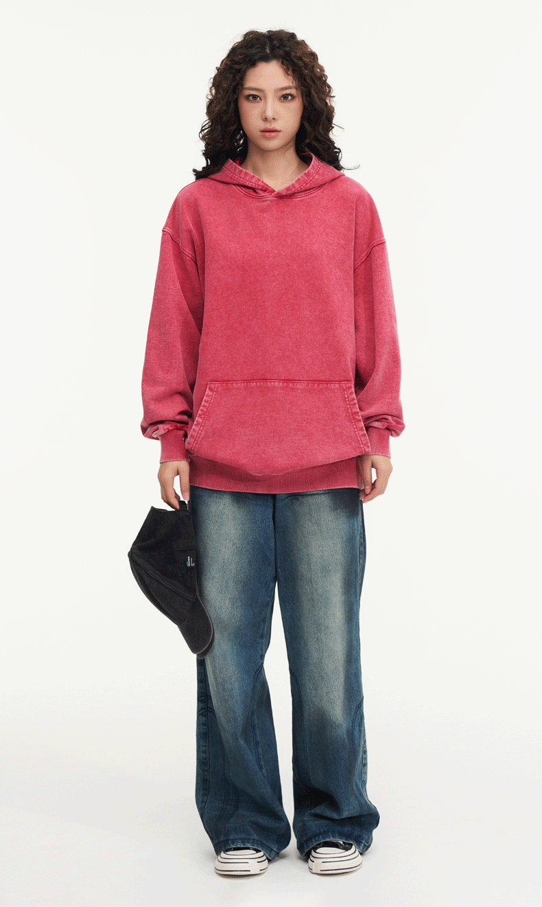 Washed and distressed hooded sweatshirt pure cotton batik retro street all-match hoodie