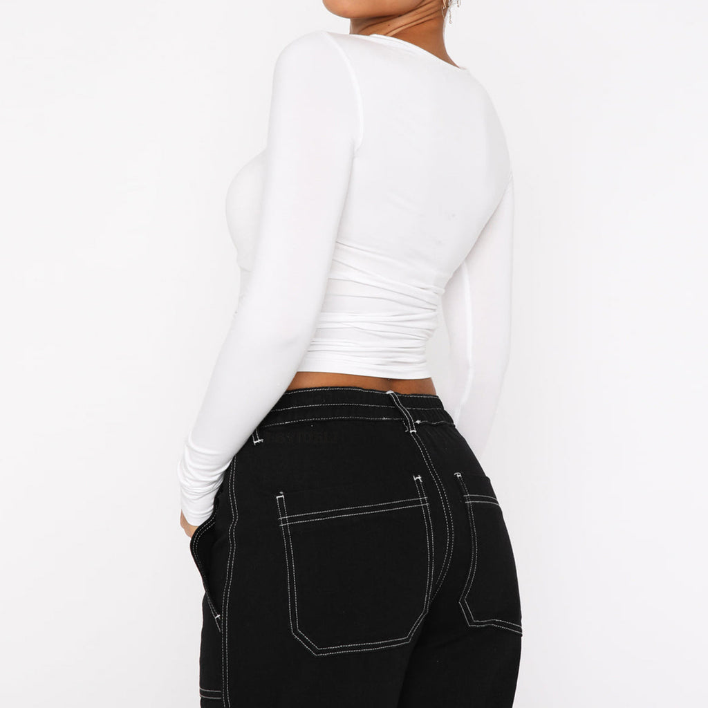 Solid color bottoming round neck slim fit long sleeve top T-shirt