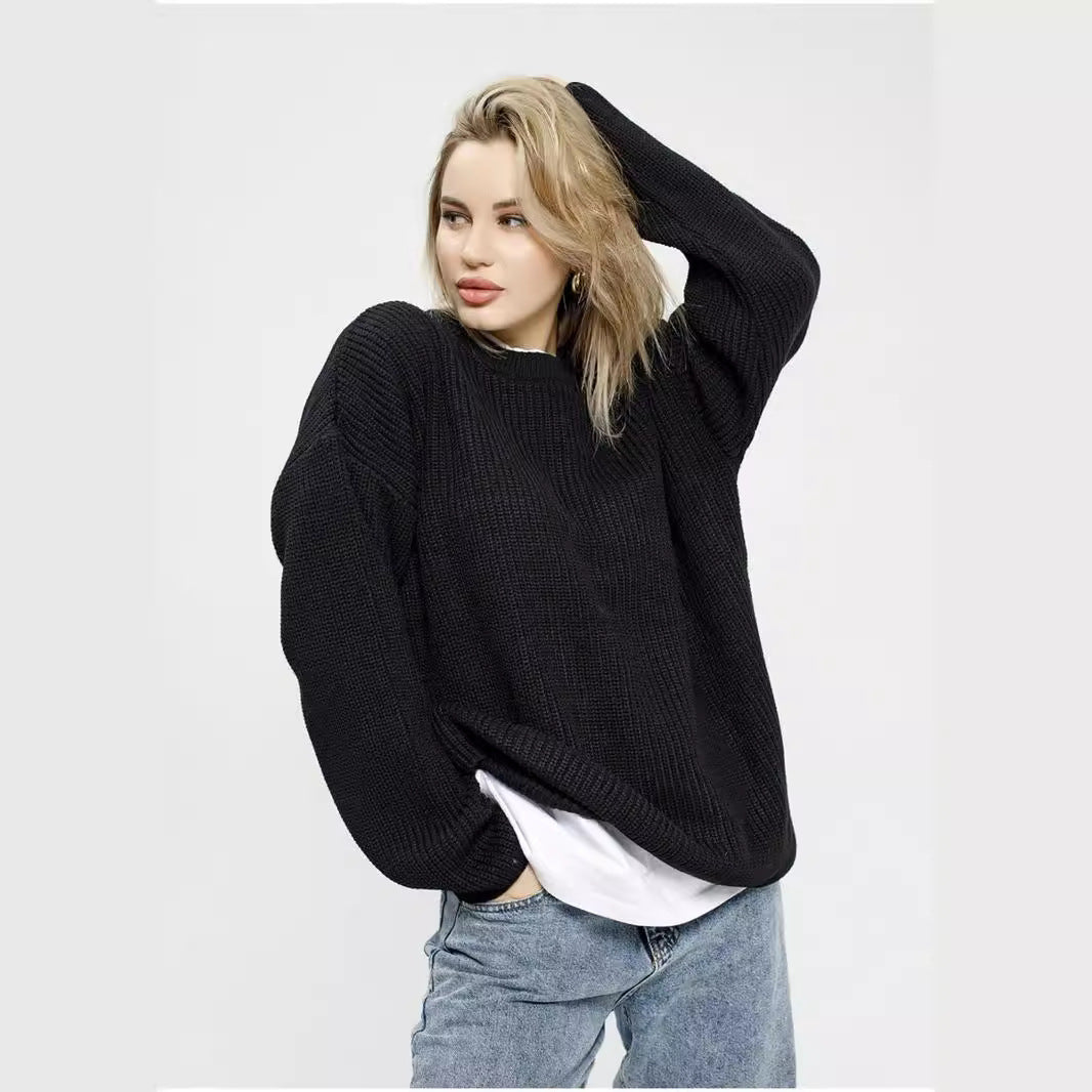 Round neck loose long sleeve sweater