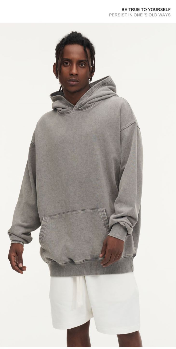 Washed and distressed hooded sweatshirt pure cotton batik retro street all-match hoodie