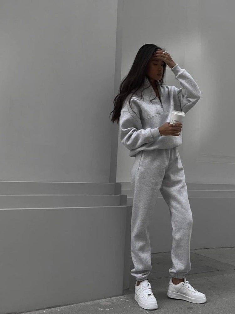 Plush sweatshirt pencil pants casual two-piece suit