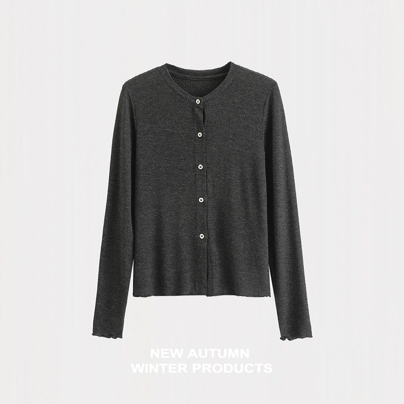 Commuter round neck straight shoulder single breasted top