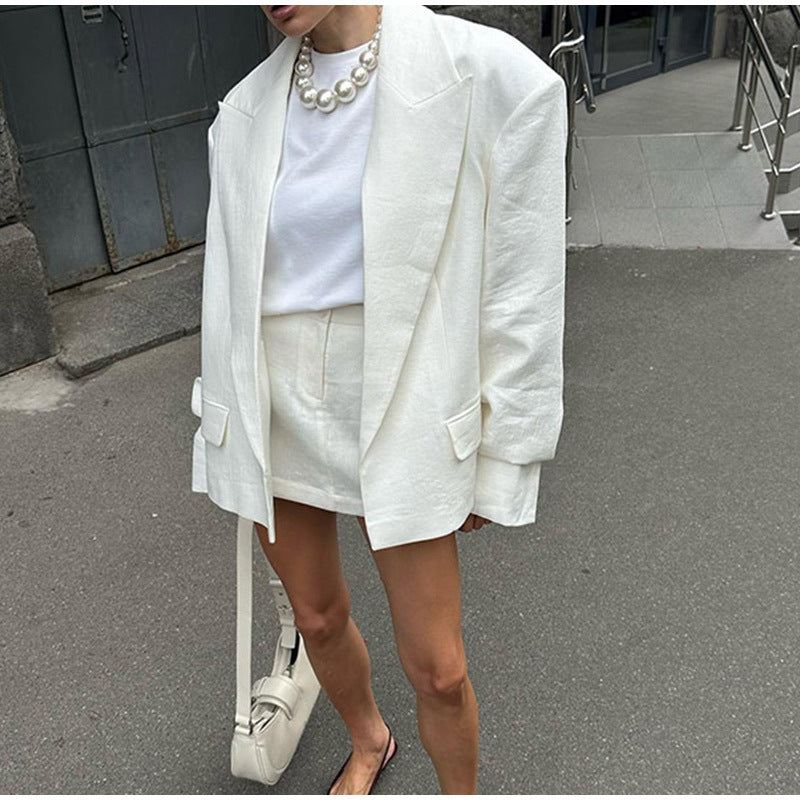 Solid color with large lapel and gathered sleeves suit jacket
