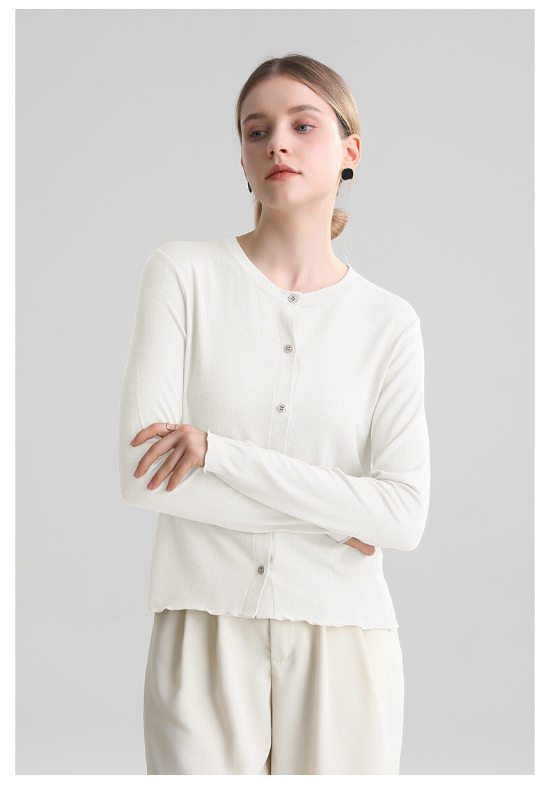 Commuter round neck straight shoulder single breasted top