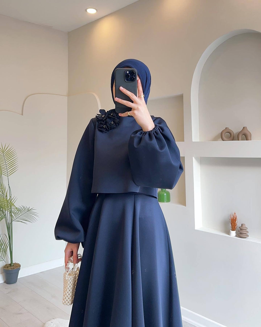 Flower Lantern Sleeve Loose Dress Women's Skirt Suit Two-piece Set