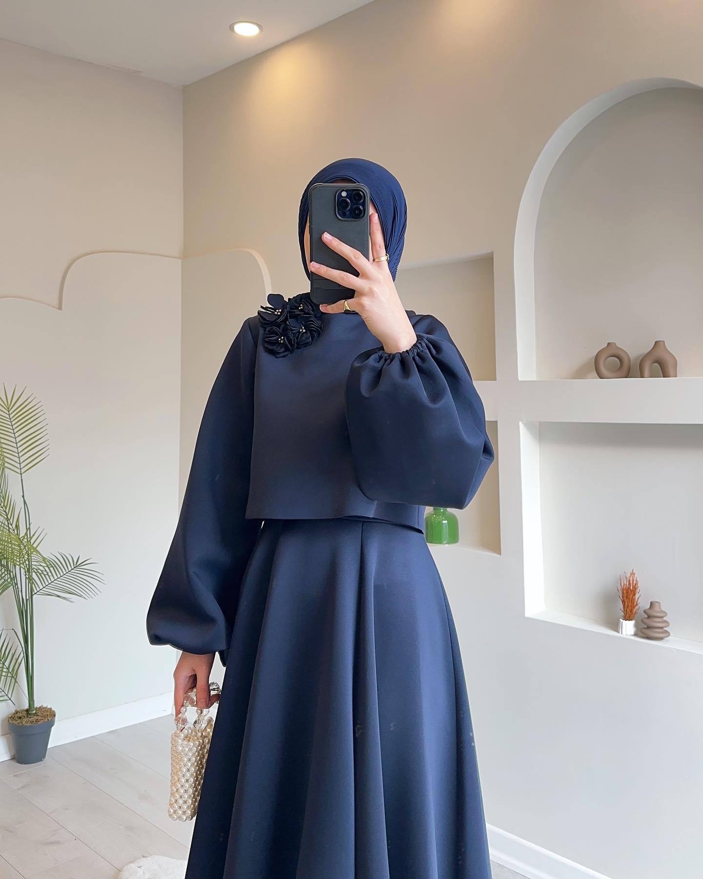 Flower Lantern Sleeve Loose Dress Women's Skirt Suit Two-piece Set