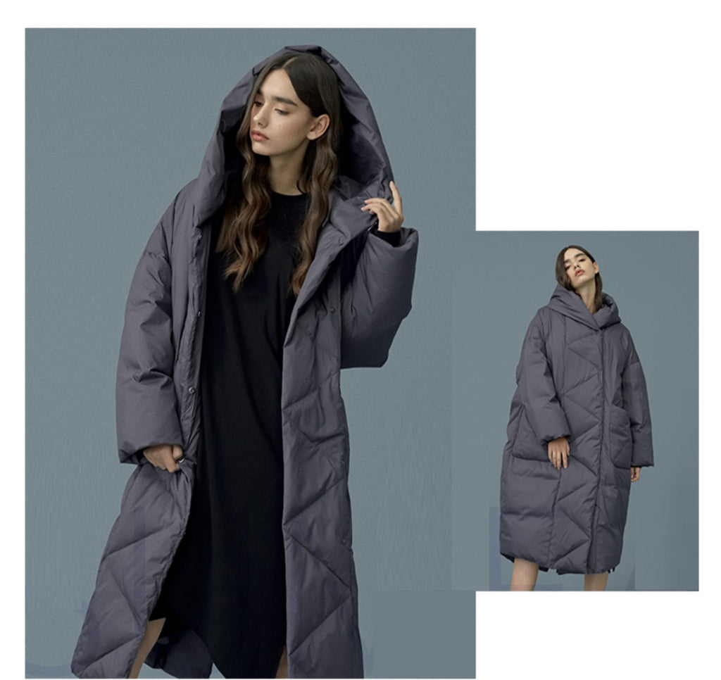 Windproof and waterproof white duck down below the knee warm down jacket