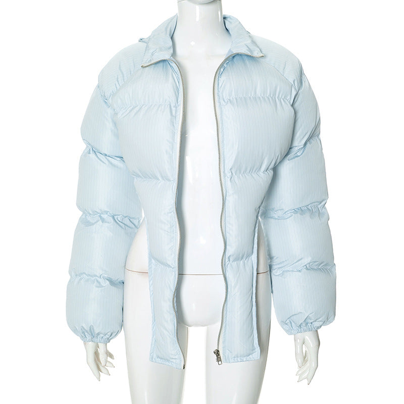 New winter solid color lapel V-shaped hem fashionable cotton coat