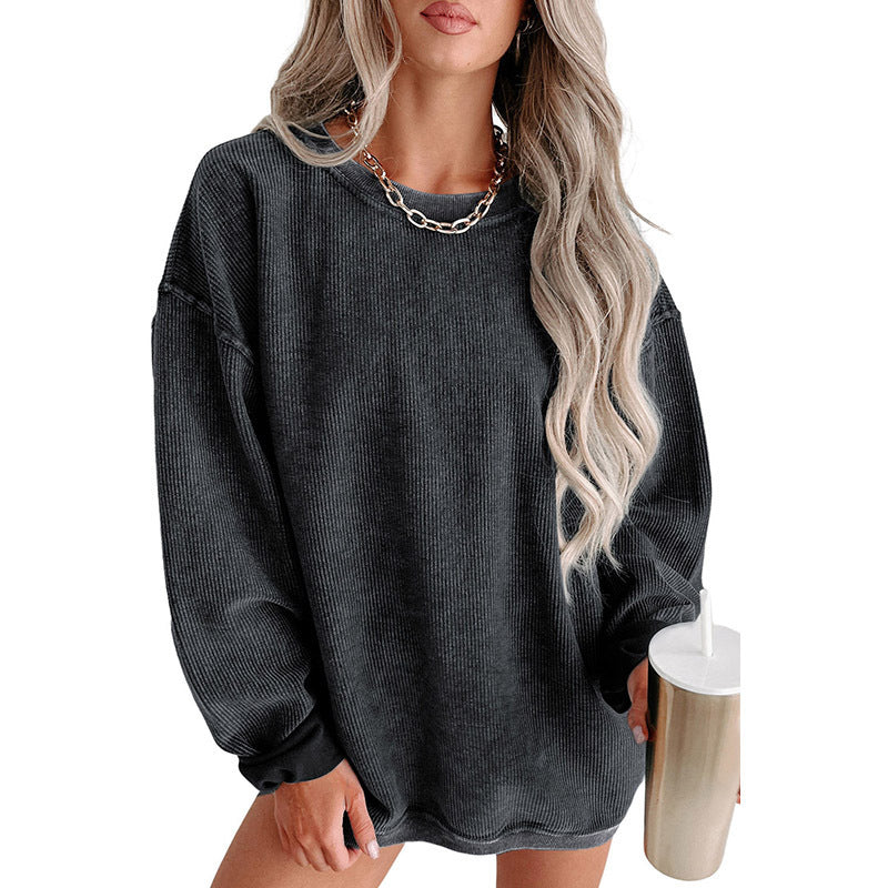 Women's ribbed knitted long sleeve loose sweatshirt