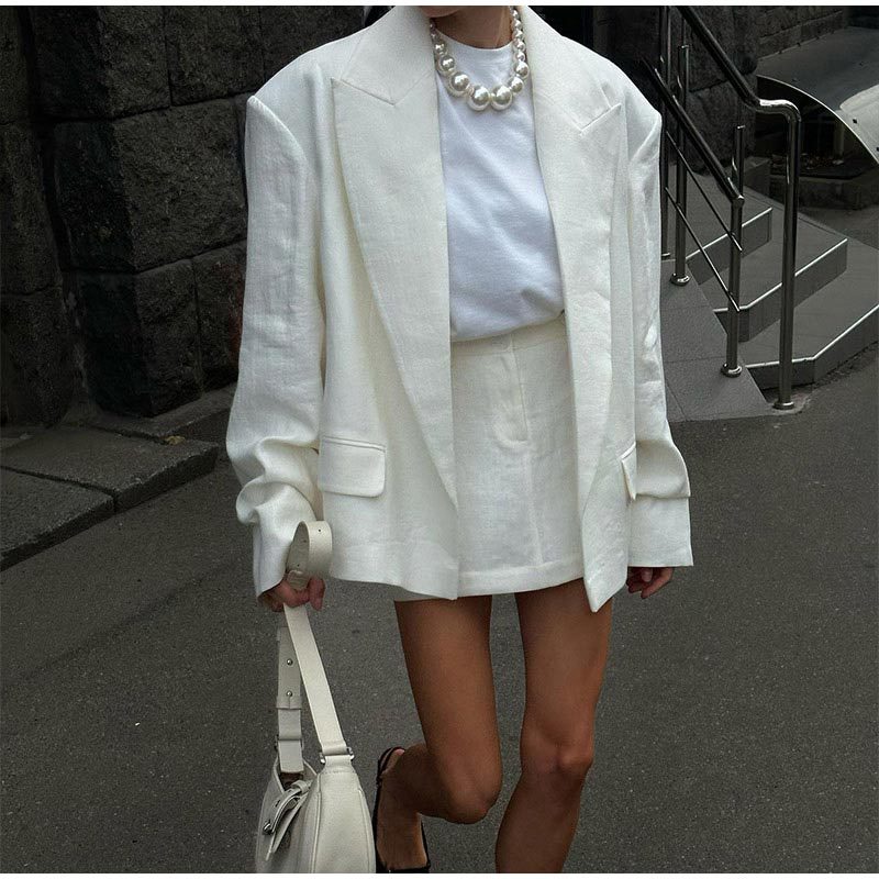 Solid color with large lapel and gathered sleeves suit jacket