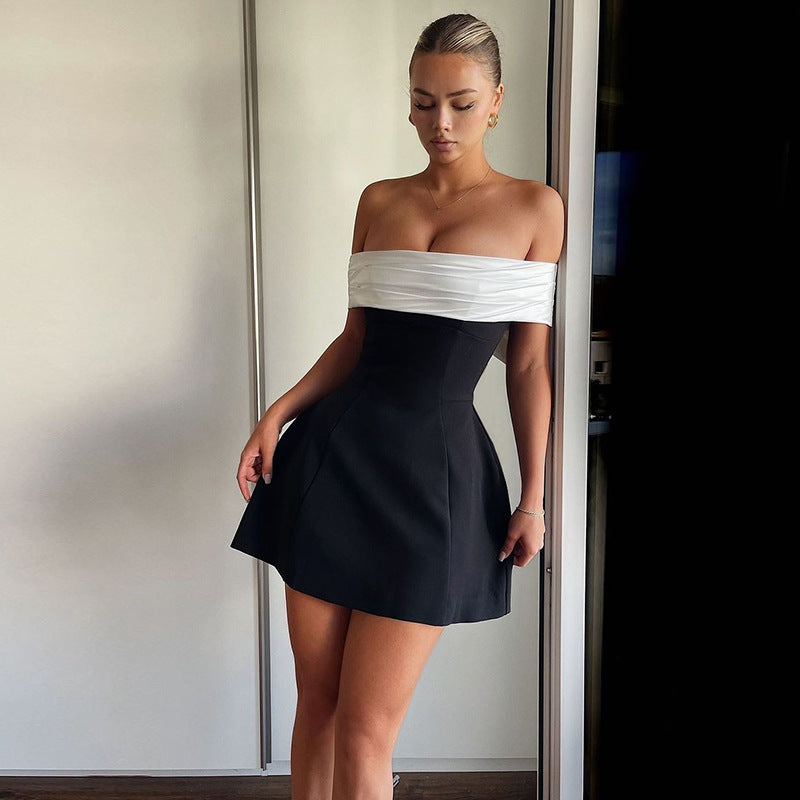 Slim-fit one-shoulder contrast evening dress