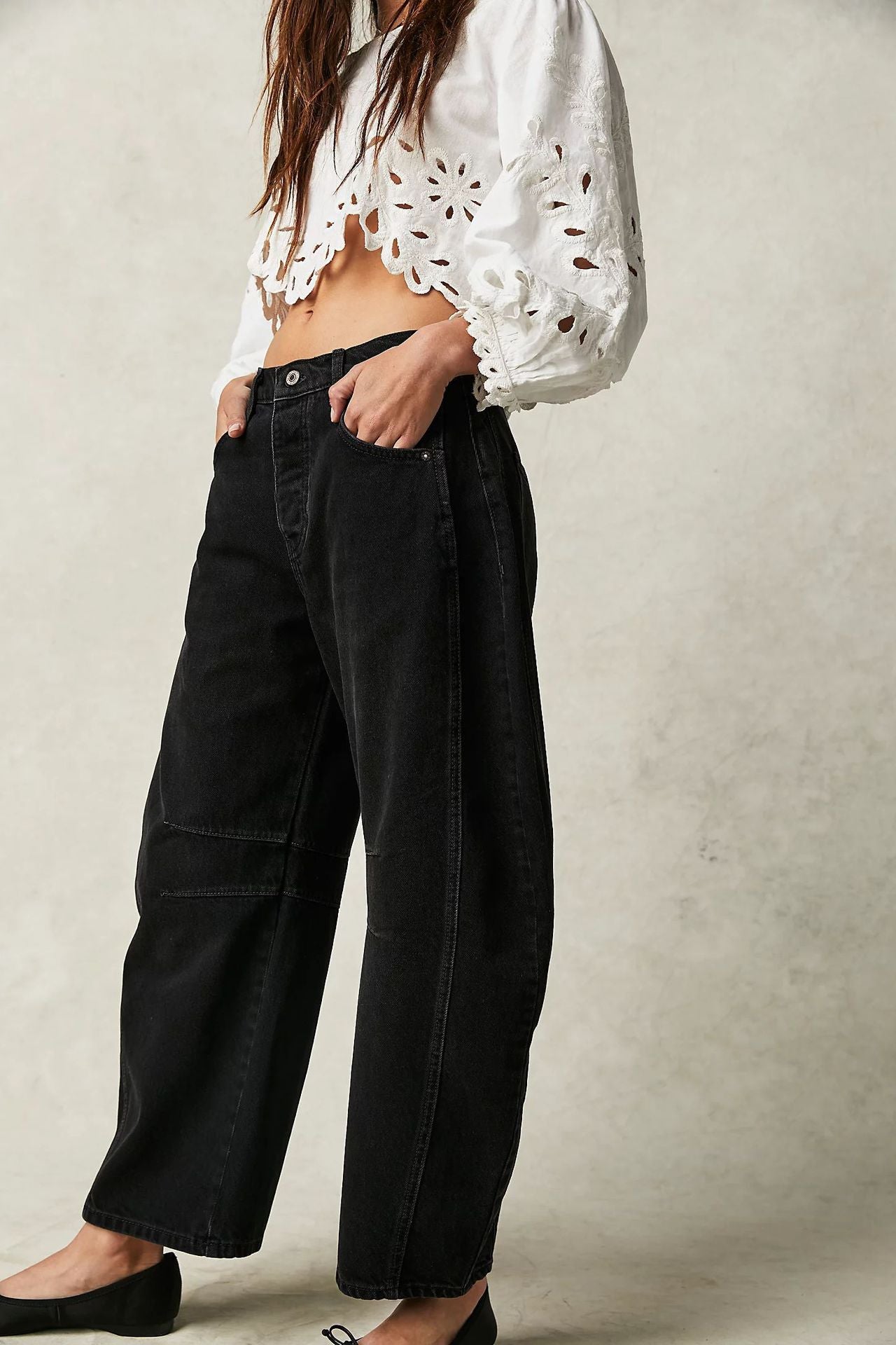 Spring Autumn Casual Loose Mid-Rise Tube Jeans for Women