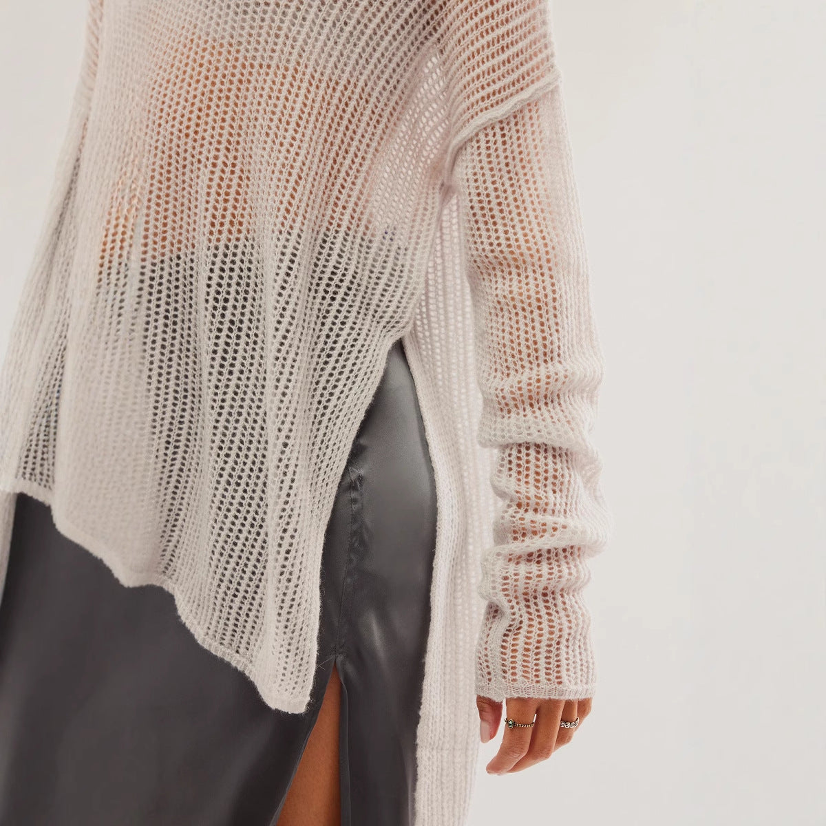Solid Color Long Sleeve Knitted Holiday Bikini Beach Cover Up