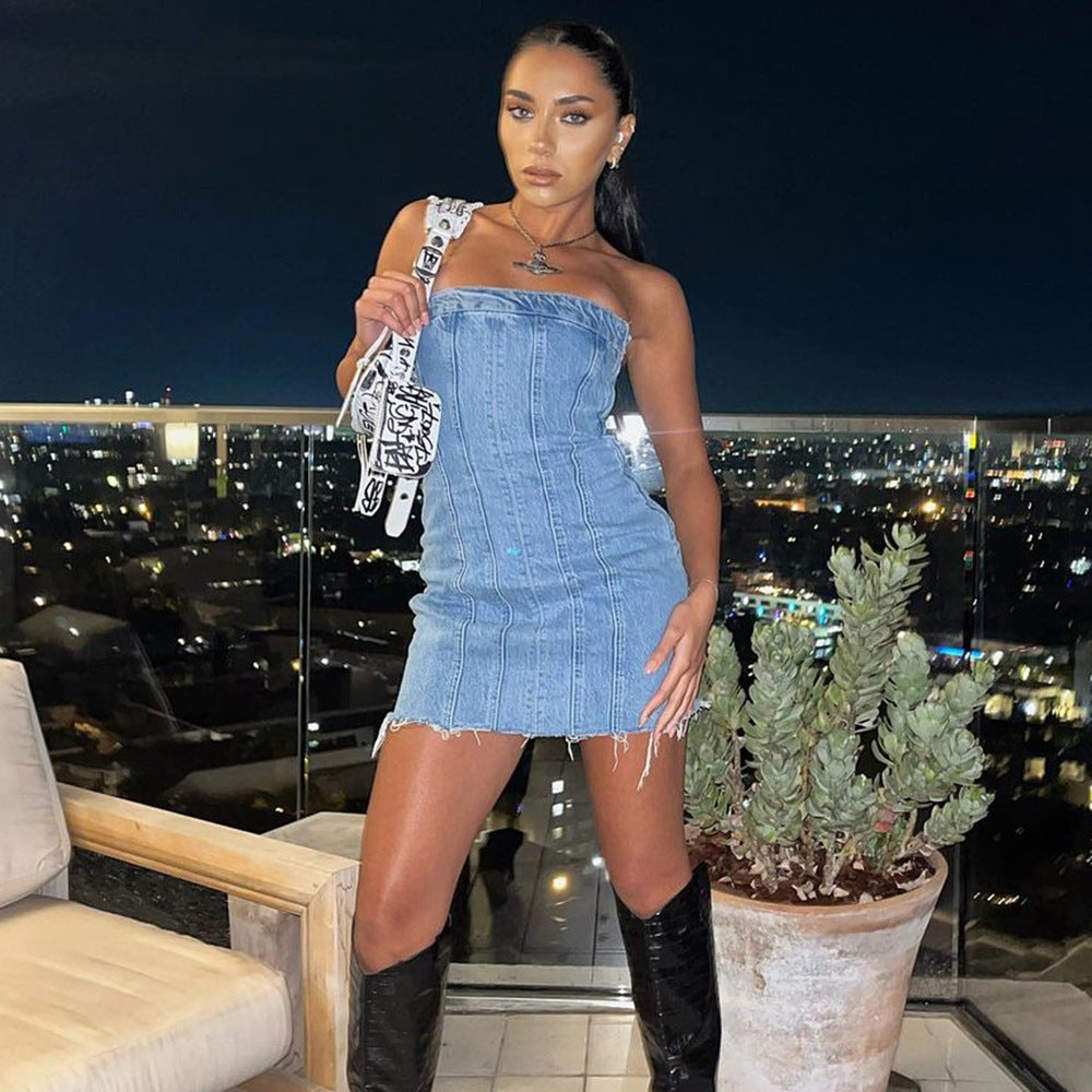 Sexy backless washed chest dress