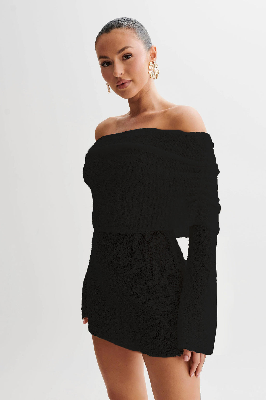 Sexy hollow long sleeve one shoulder dress