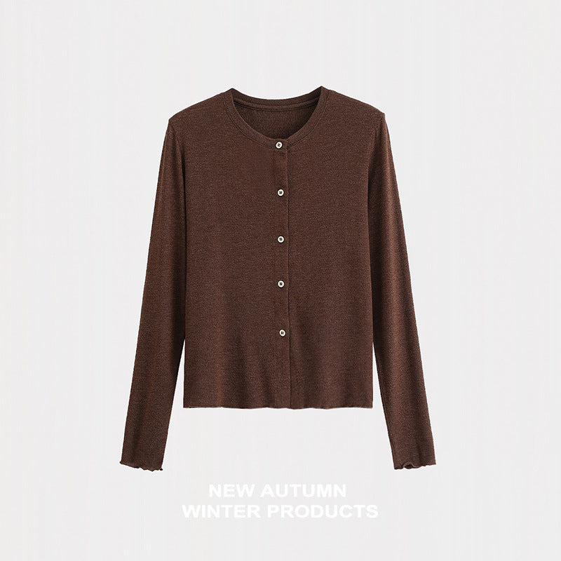 Commuter round neck straight shoulder single breasted top